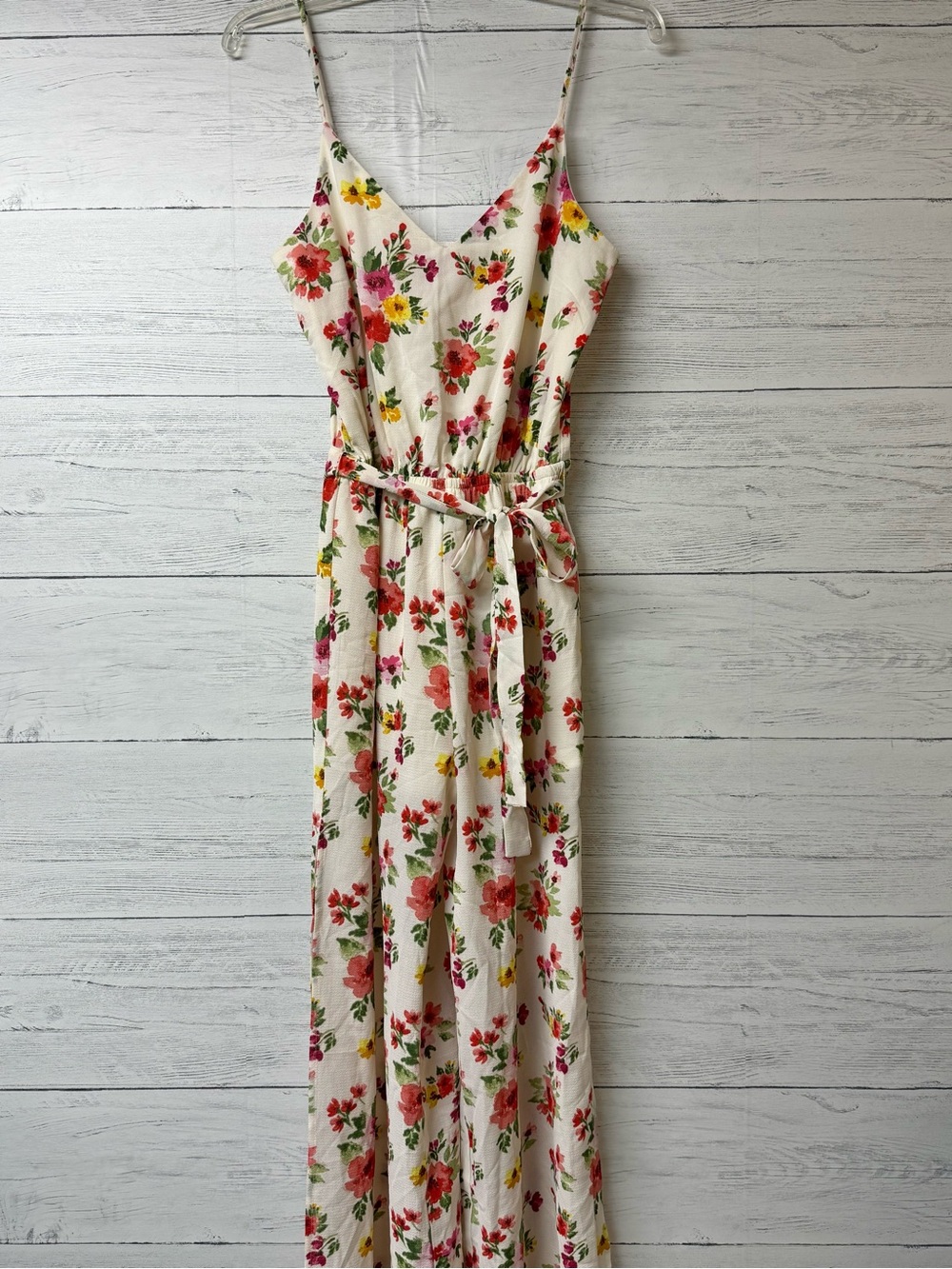 White Floral Wide-Leg Jumpsuit by One Clothing Los Angeles - Picture 2 of 10